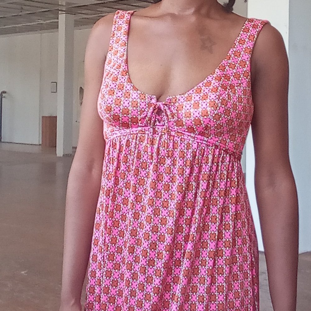 Vintage pink brown and green maxi dress - Picture 3 of 3